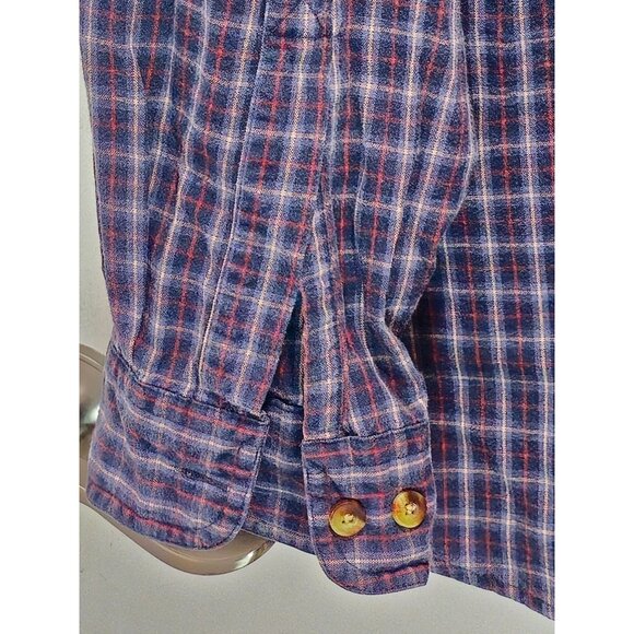 L.L.Bean Mens Plaid Long Sleeve Button-Down Shirt L 100% Cotton Blue/Red - Picture 8 of 12